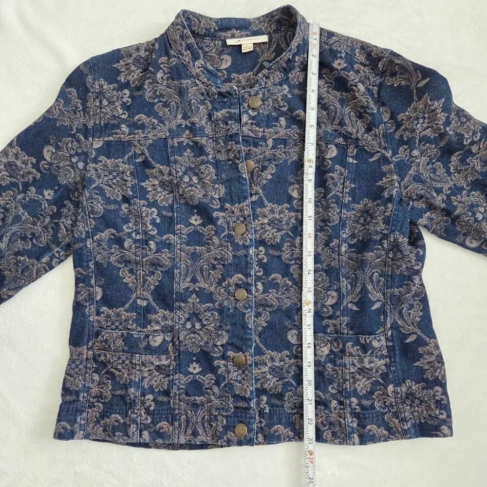 Y2K Floral Tapestry Denim Jacket Size 12 Blue‎ Boho Hippie Indie Western Vintage
